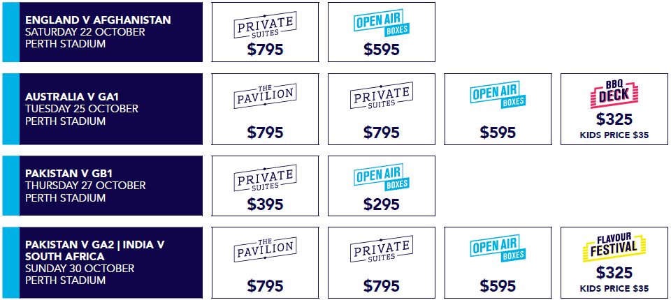 T20 Perth Hospitality Pricing